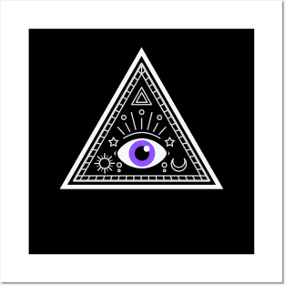 All Seeing eye - black out with purple Posters and Art